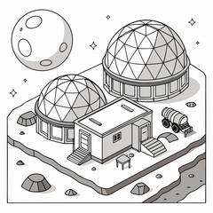 A futuristic lunar base with domes and a space station © md solaimas