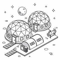 A futuristic space station with domes and modules © md solaimas