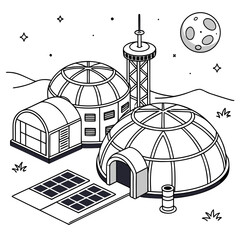 A futuristic space station with domes and solar panels © md solaimas