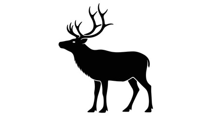 Obraz premium Captivating and powerful black vector silhouette of a majestic stag or elk with grand antlers, ideal for crafting distinct logos, emblems, and striking wildlife-inspired graphic design projects