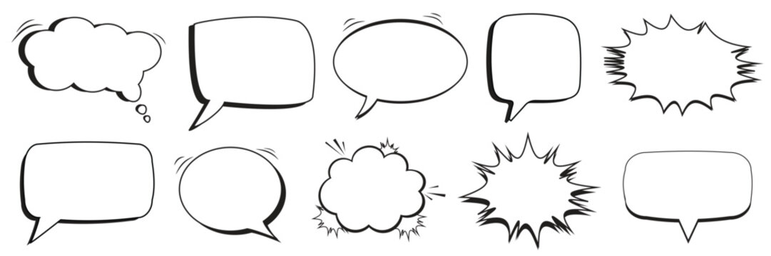 Set of Comic Speech Bubbles with Shadows and Retro Pop Art Style