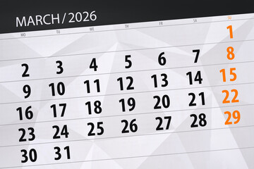 Obraz premium Calendar 2026, deadline, day, month, page, organizer, date, March
