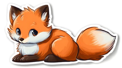 Obraz premium Cute Cartoon Fox Illustration with Big Eyes and Fluffy Tail.