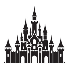 Obraz premium A detailed black silhouette of a fairytale castle with multiple towers and spires silhouette