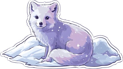 Obraz premium Cute Arctic Fox Sitting on Snow Illustration.