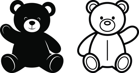 Obraz premium Two teddy bears sitting side by side in black and white