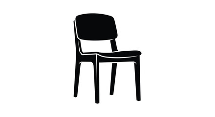 A stark black silhouette of a modern wooden chair stands isolated on a plain white background silhouette © Jahid