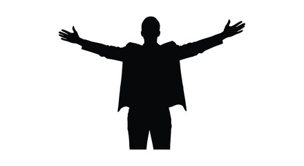 A lone figure stands with arms outstretched in a welcoming or celebratory pose presented as a silhouette © Jahid