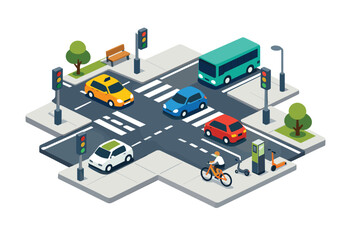 Obraz premium Isometric City Street Intersection Scene.