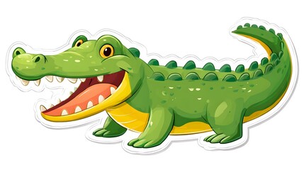 Cute Cartoon Alligator with Wide Open Mouth and Big Smile.