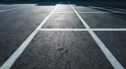 Fototapeta premium Empty Parking Lot with White Lines Under Sunlight.
