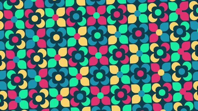 Seamless Small Floral Flowers Geometric Pattern Background with Smooth Zoom Out and Rotating Motion