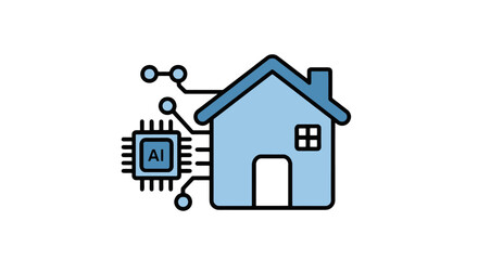 Fototapeta premium A modern house with an AI microchip connected to it represents technology integration in architecture.