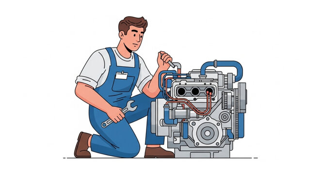Mechanic Working on Engine Repair.
