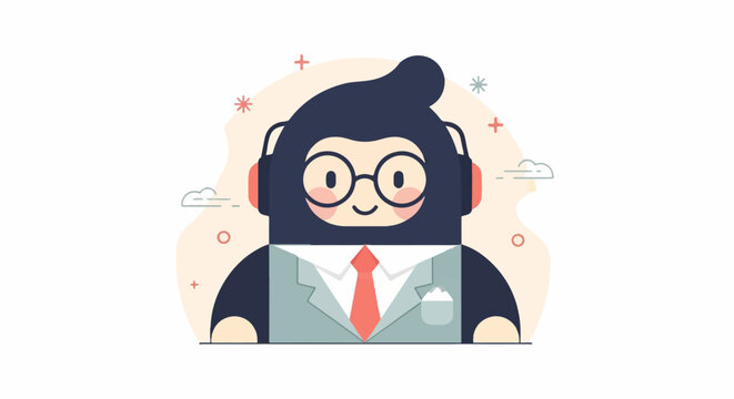 Anthropomorphic monkey with glasses and headphones, wearing a suit