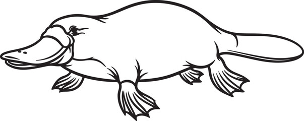 Naklejka premium Black and white platypus, cartoon style, isolated on white background