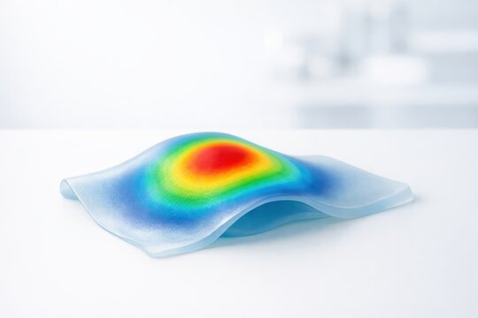 Flexible radiotherapy bolus material showing color mapped radiation dose distribution used for treatment planning and calibration