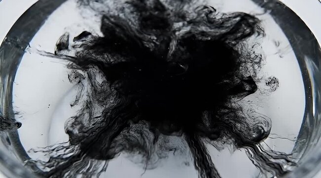 Abstract black ink cloud forming in water, creating an ethereal and mysterious image