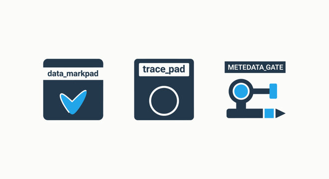 Data markpad and trace pad icons for workflow and process tracking