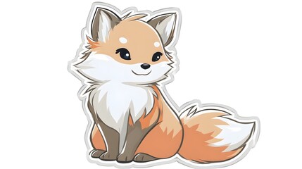 Obraz premium Cute Cartoon Fox Illustration Sitting Adorable Animal.