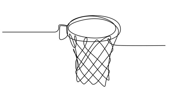 line art animation of basketball, basketball hoop with net continuous one line drawing video, Animated self drawing of continuous line draw basketball court on screen smartphone with