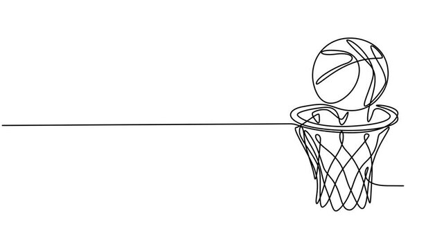 line art animation of basketball, basketball hoop with net continuous one line drawing video, Animated self drawing of continuous line draw basketball court on screen smartphone with