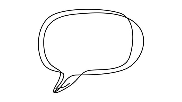 Self animated continuous one line drawing of speech bubbles. Full length single line art 4k animation, Empty speech bubble outline simple line communication concept abstract thought balloon blank.