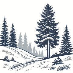 Obraz premium A snowy landscape with pine trees on a hill