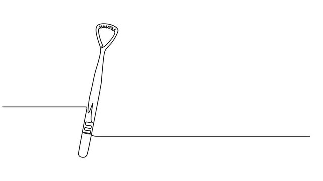 tongue scrapers and cleaners for promoting fresh breath and good oral hygiene continuous one line drawing animation, video, motion, Modern tongue cleaner ensuring perfect oral hygiene with isometric
