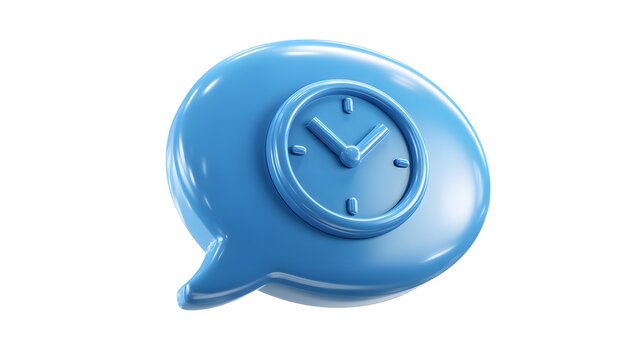 Blue Speech Bubble with Clock Icon Symbolizing Time and Communication.