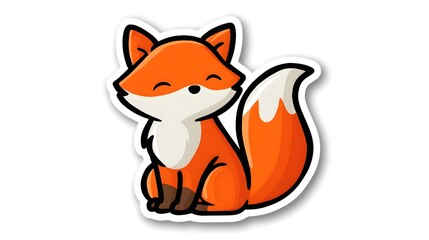 Obraz premium Cute Cartoon Fox Sitting with Fluffy Tail and Happy Expression.