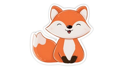 Obraz premium Cute Cartoon Fox Illustration Sitting Happily.