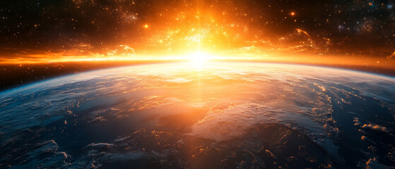 This dramatic view of the sunrise over Earth from space highlights the planet’s fragility and serves as a reminder of the climate crisis, making it a fitting backdrop 