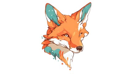 Obraz premium Artistic Watercolor Fox Portrait with Vibrant Colors.