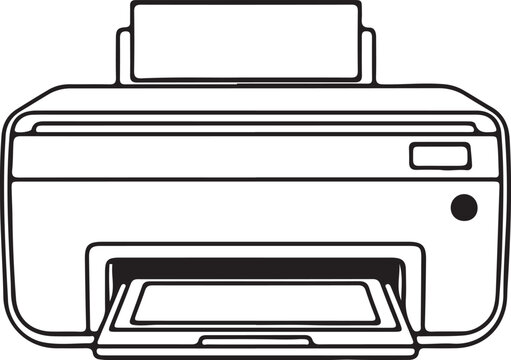 "Printer line drawing vector illustration symbolizing office technology and document printing"