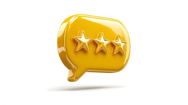 Shiny Yellow Speech Bubble with Four Golden Stars Rating.