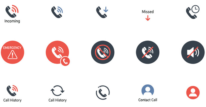 Phone call status UI icon set with incoming missed call history silent mode contact call mobile communication illustration
