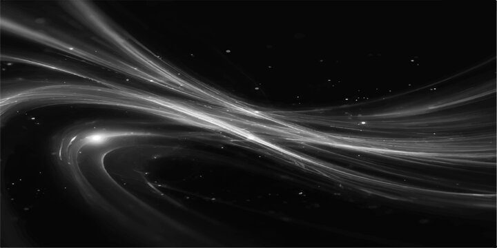 A futuristic digital wallpaper featuring a black and white abstract space background with flowing motion lines and dark fractal energy waves in a minimalist textured design