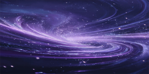 A dark blue nebula swirl glows within a bright spiral galaxy, creating an abstract cosmos background for a science astronomy wallpaper illustration © PAGLAA