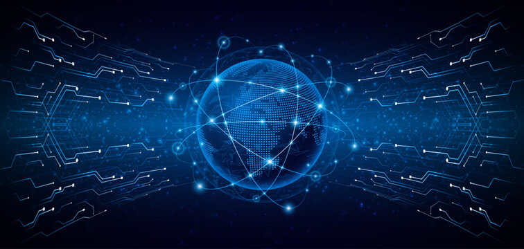 Global connection network background. World map. High-speed internet technology concept or fast wireless data transmission. modern internet network connection technology background