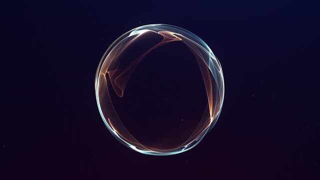 Abstract dual color energy sphere with blue and gold glow on dark background. Elegant futuristic orb animation with soft flowing light in 4k 60 fps.