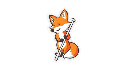 Obraz premium Cute cartoon fox character holding a stick, vector illustration.