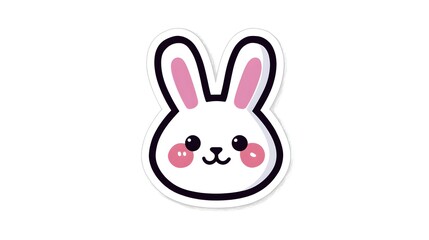 Obraz premium Cute Kawaii White Bunny Rabbit Face Sticker Design.