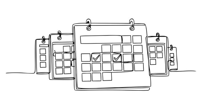Continuous One Line Calendar with Checkmarks Vector &ndash; Planning and Goals Line Art