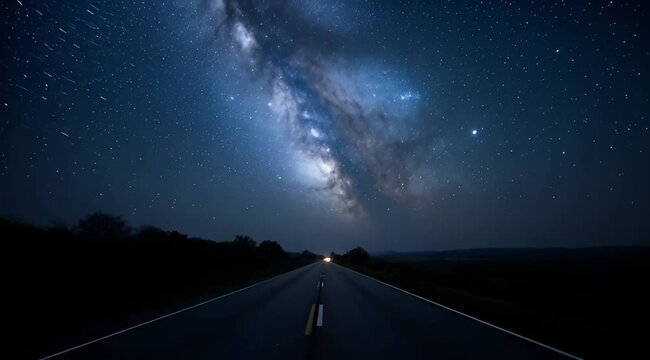 Road to the stars a night drive under the Milky Way galaxy