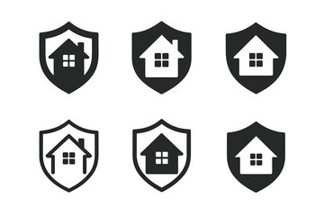Home Safety Logos. Home safety and security. Icon set. Set Logo of home safety and security: home shield emblem. harmonious logo variations of the same