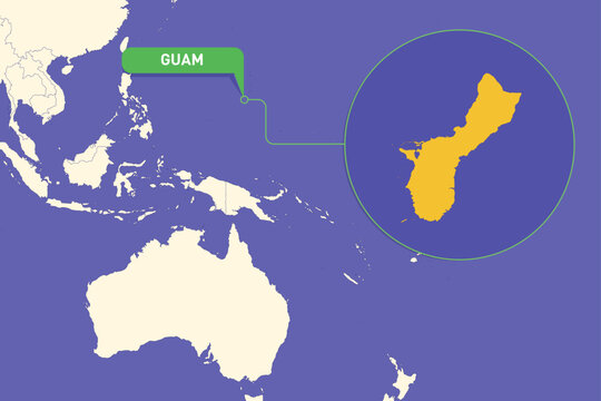 Highlighted infographic map illustration of Guam, ideal for education, travel guides, and geography presentations.
