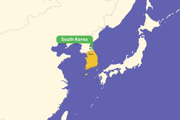 Obraz premium Highlighted infographic map illustration of South Korea, ideal for education, travel guides, and geography presentations.