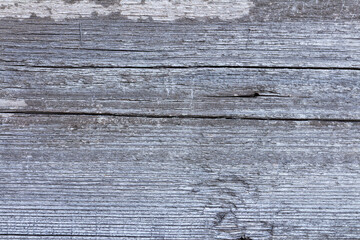 Fototapeta premium Close-up texture of weathered gray wooden board with faded spots and natural wood grain. Rustic wooden background useful for design, texture, or backdrop.