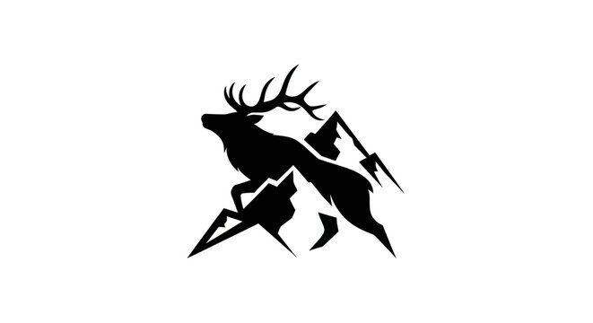 Deer silhouette with mountains illustration